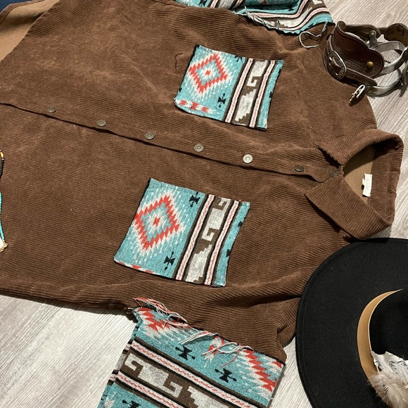 Aztec Western Style Oversized Shirt with Frayed details - Picture 6 of 11